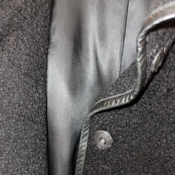 Eileen Fisher Womens Size XL Black Suri Alpaca Coat With Leather Trim Classic - Picture 8 of 14